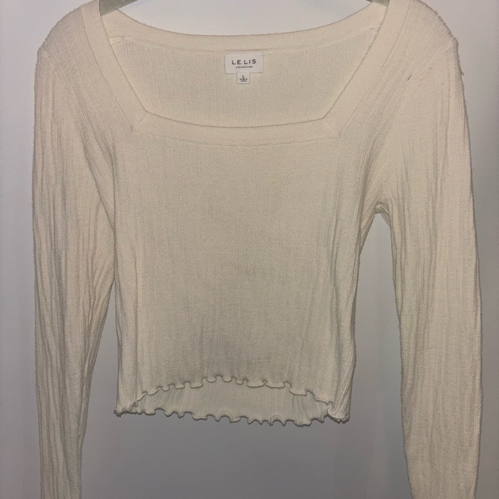 Le Lis Cream Ribbed Fitted Blouse Long Sleeve